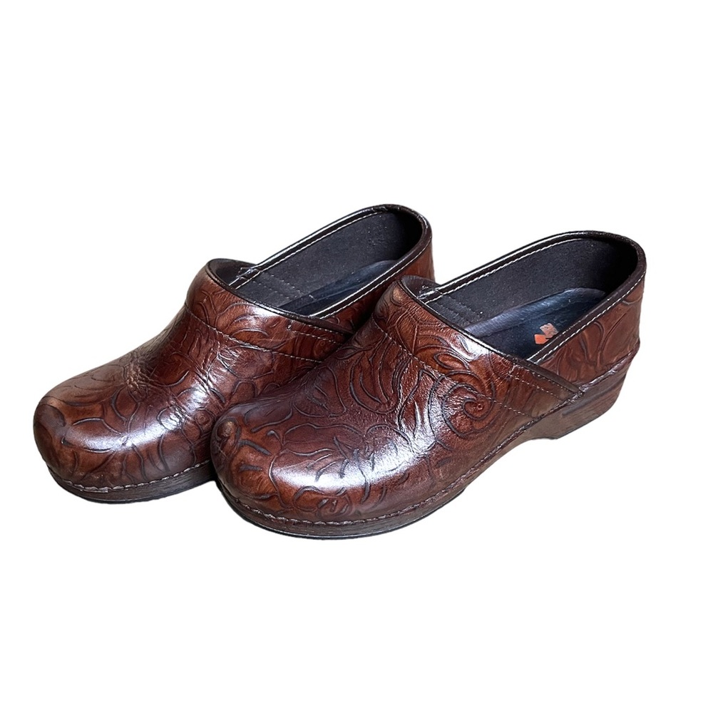Dansko Leather Floral Tooled Clogs XP